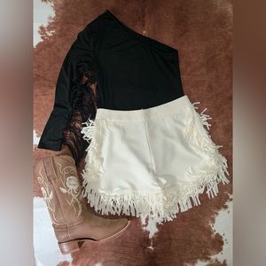 White Fringe Trim shorts